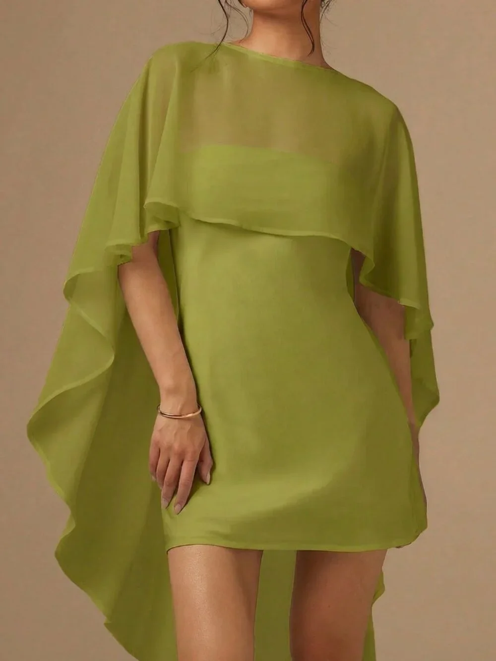 Green Elegant Women's Satin Bias-Cut Mini Dress
